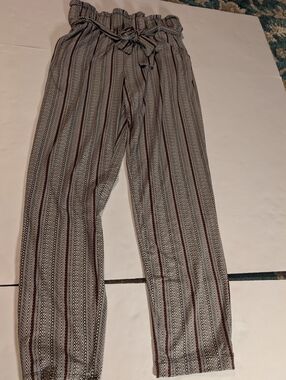 Joe Benbasset Black, White & Burgundy Chevron Stripe Trousers Medium